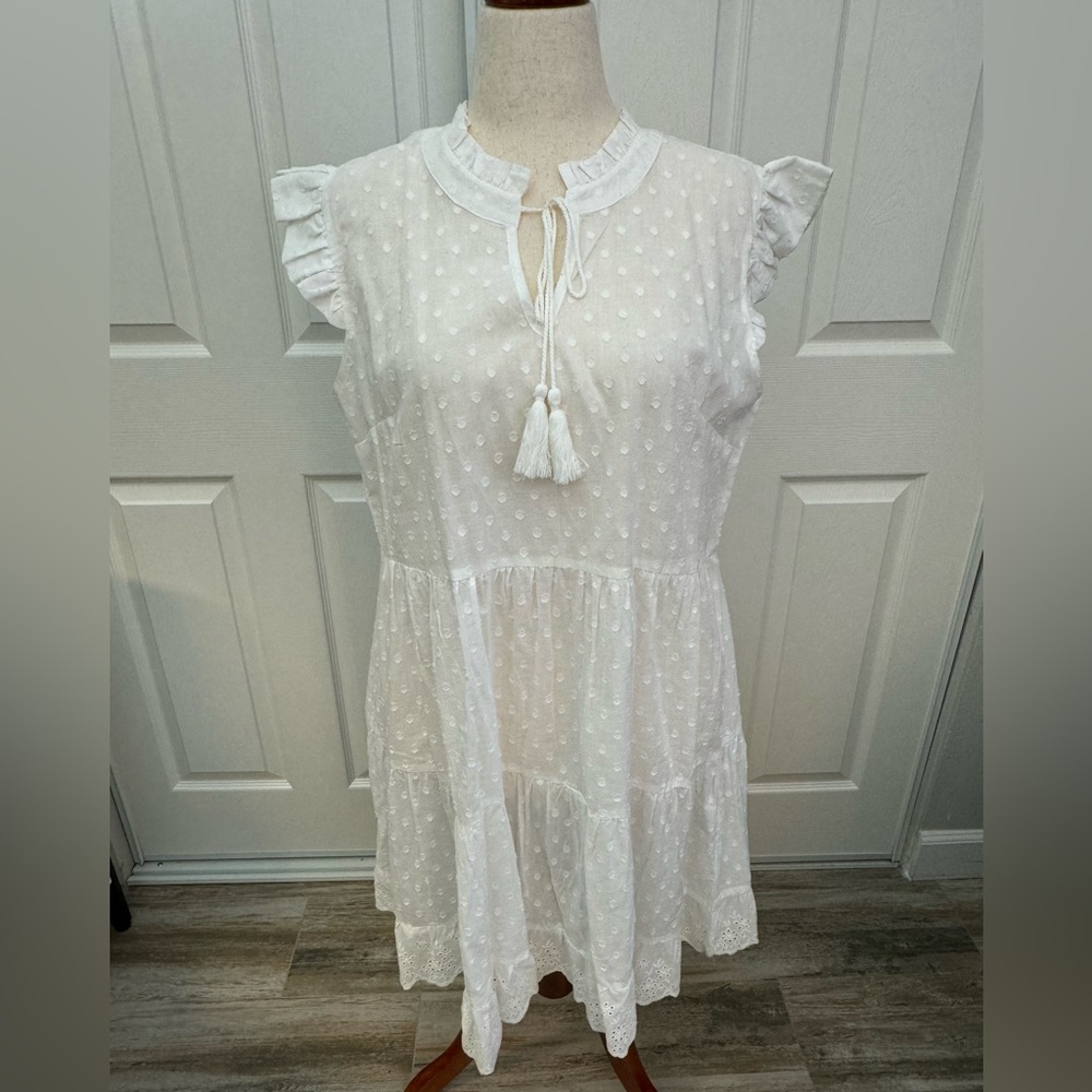 White Ruffle Sleeve Swim Cover up Dress XL